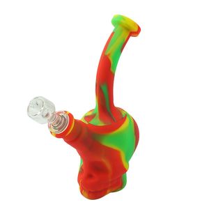 8.2 inch Siliconen Skull Bong Hookahs met glazen kom en downstem Travel Bongs Unbreakable Heady Bong Dab Rig Bubbler Wax Vaporizer