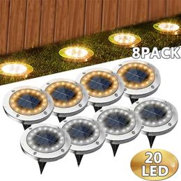 8/20LED lampes souterraines solaires puissance disque lumière extérieure jardin solaire pont lumière projecteur enterré solaire lampe à LED décor de jardin