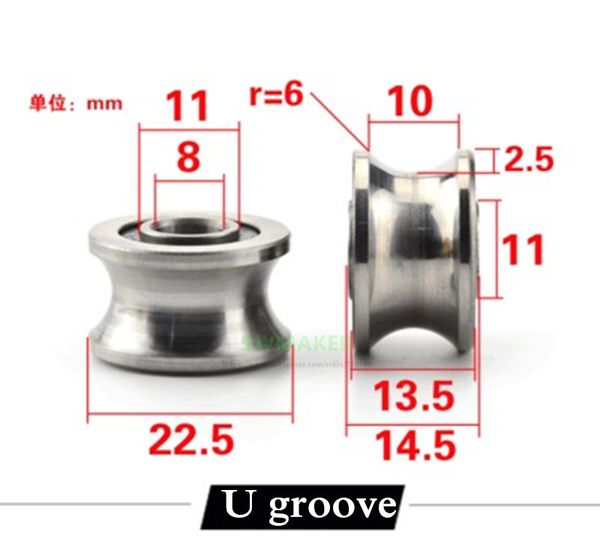 8 * 22,5 * 13,5 mm Poulle de poule Poulle en acier Groove U / rouleau de rainure trapézoïdale, adapté à une piste de diamètre de 12 mm, diamètre de l'alésage 8 mm