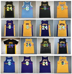 8 24 Bryant Throwback Basketball Jersey Bean The Black Mamba Heren T-shirt Paars Zwart Geel 2001 2002 1996 1997 Maat S-XXL