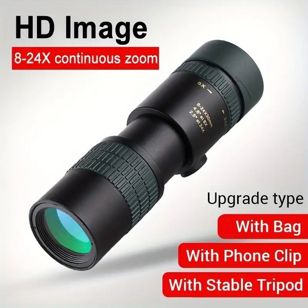 Telescopio monocular 8-24X30, binoculares monoculares de mano para observación de aves, caza, camping, caza de vida silvestre