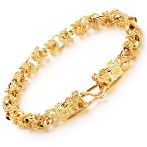 8.26 '' The Copper Plating 18k Yellow Gold Bling Dames Heren Armband Double Dragon