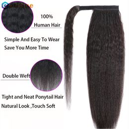 8-26 pulgadas Kinky Ponytail recto Cabello humano Brasileño 100% Remy Human Hair Wrap alrededor de Extensiones de cola de caballo Color de naturaleza 100G/SET