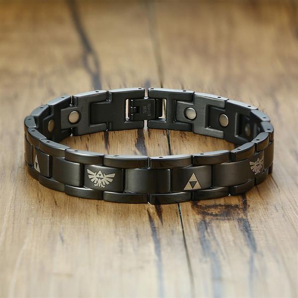 8 3 Bracelet de thérapie magnétique en acier inoxydable la légende de Zelda aimant de couleur noire guérison de santé Bileklik Pulseira Mascul353x