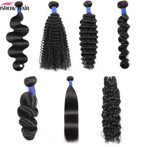 Ishow 8-38inch Human Hair Weave Bundels 10A Mink Brazillian Straight Body Losse Diepe Golf Kinky Krullend braziliaanse Peruaanse