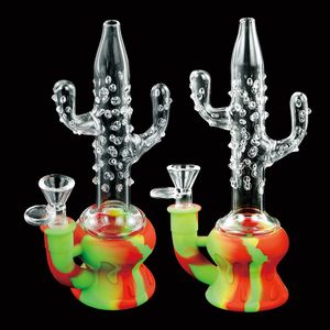 8.4 '' Pipas de agua de cactus pipa de vidrio bong bongs para fumar plataforma petrolera de silicona con un tazón pequeño Accesorios para fumadores