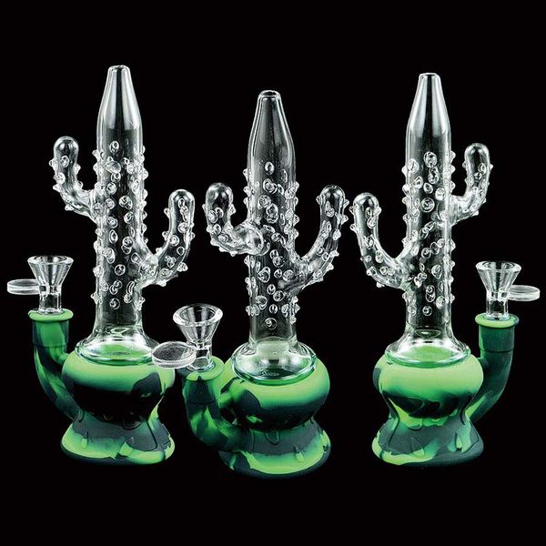 Narguilés 8.4 '' Pipe À Eau Fumer Bong Pipes Silicone Et Verre Cactus Forme Huile Dab Rigs Shisha