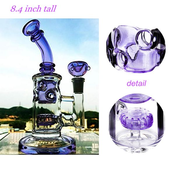 8 pouces plates-formes pétrolières violettes bangs d'eau en verre fumer des narguilés en verre capiteux conduites d'eau en verre à col courbé 14mm banger en stock