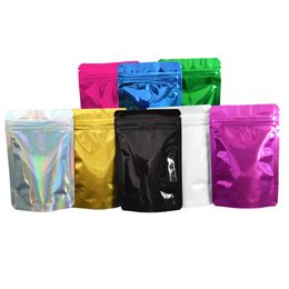 8 5 13cm 100pcs / lot coloré brillant papier d'aluminium debout fermeture à glissière sac d'emballage doypack mylar pochette d'emballage alimentaire refermable package275d