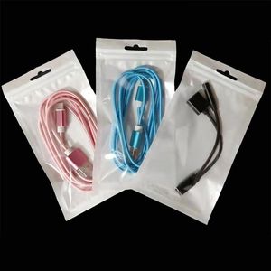 8.5 * 16 cm clair Wite Zipper plastique emballage de détail poly pp sac pour téléphone portable ligne de données chargeur Hang Hole paquet sac en gros 2000 pcs/lot