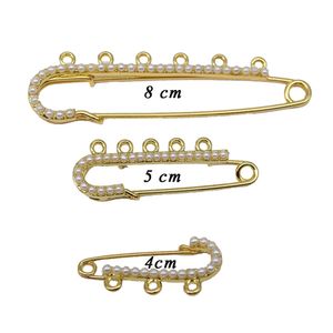 8/5/4 cm GOUD GODE Legering Witte Pearl Safety Pins Broches Islamitische Moslim hijab SCRAP Babypennen met 6/5/4 Loops voor DIY -sieraden maken