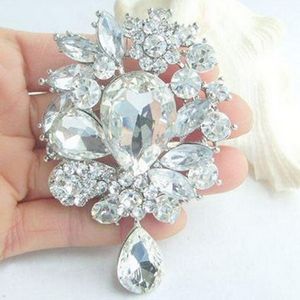 8*5.5cm grande flor waterdrop broche grande cristal broche de casamento moda traje broche para banquete feminino qualidade superior