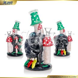 8,5 pouces en verre Bong 3D peinture à main en verre Boscushs Percolateur Percolateur Skull Mushroom Bong Pipe d'eau avec bol de 14 mm