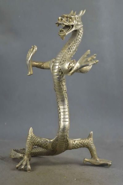 Statue d'exorcisme du Dragon puissant sculpté en argent du Tibet, travail manuel à collectionner, 8.59