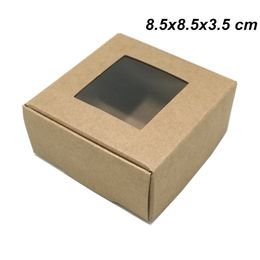 8.5x8.5x3.5 cm 30 PZ Carta Kraft Marrone Sapone Fai da Te Artigianato Regali Scatole con Finestra per Biscotti Torta Panetteria Confezione di Carta Kraft Scatola per Matrimonio Compleanno