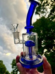 Pipe à eau en verre épaisse et épaisse de 8,6 pouces, narguilé bleu avec percolateur, bol de tabac à fumer mâle de 14 mm