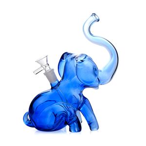 8.6 pulgadas de buena calidad Hookah Linda forma de elefante Color de vidrio de color azul con percolador de sistema de abajo difundido y junta de 14 mm femenino