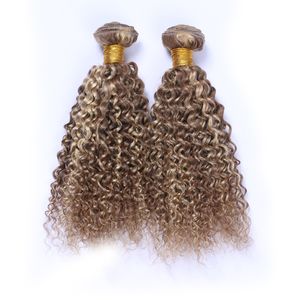 8 613 Mix Color Hair Weaves Deep Wave Curly Hair Extensions Light Brown and Blonde Human Hair Weaves 3Pcs/Lot Piano Color Bundles