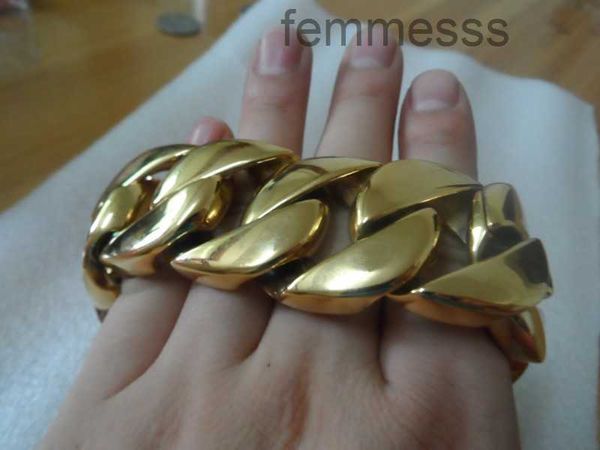 8,66 pouces / 9,44 pouces 32 mm énorme épais or pur en acier inoxydable Maimi cubain gourmette chaîne bracelet bracelet hommes cool bijouxO5RG O5RG