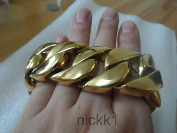 8,66 pouces / 9,44 pouces 32 mm énorme épais or pur en acier inoxydable Maimi cubain gourmette chaîne bracelet bracelet hommes cool bijoux C7YF