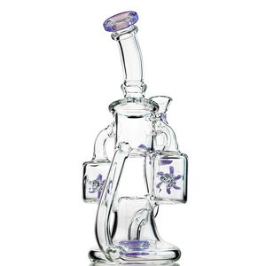 8,7 pouces Double Recycler Dab Rig Hélice Perc Verre Bongs Huile Dab Rigs Herbe Sèche Tabac Pipe À Eau Narguilé 14mm Bong Bol