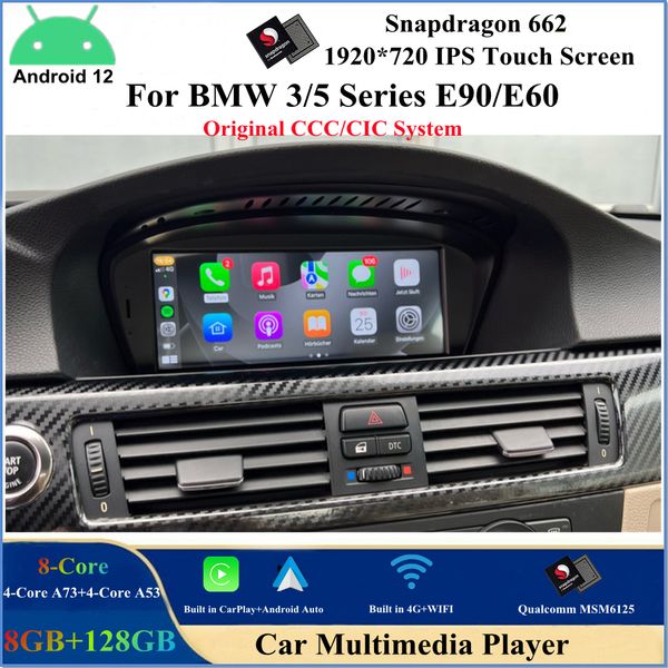 8,8 pouces Qualcomm 8 Core Android 12 Lecteur DVD de voiture pour BMW Série 3/5 E60 E61 E62 E63 E64 E90 E91 E92 Stéréo Vidéo Multimédia CarPlay GPS Navigation Bluetooth WIFI