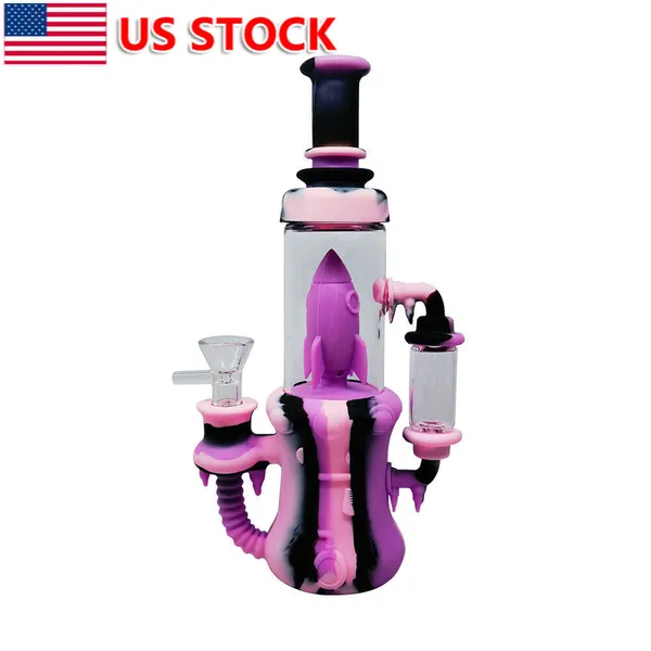 Pipe à eau en silicone de 8,8 pouces Bong Bubbler Narguilé + Bol en verre de 14 mm