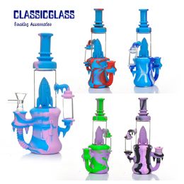 Pipe à eau en silicone de 8,8 "avec bol de narguilés Dia = 133 mm style fusée sillicone bong dab rigs couleurs mélangées