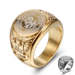 8/9//10/11/12/13 Roestvrij Staal Heren Carving Eagle Ring US Navy Punk Vinger Sieraden Goud Zilver Mannelijke Waterdicht Oxidatiebestendig Ornamenten Groothandel