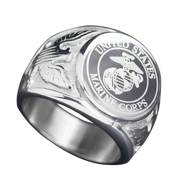 8 9 10 11 12 13 Hombres de acero inoxidable Tallado Anillo de águila US Navy Punk Joyería de dedo Oro Plata Hombre Resistente a la oxidación a prueba de agua Resistan237Q