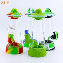 8.9 '' UFO verre filtre barboteur conduites d'eau Shisha verre brûleur à mazout fumer tabac verre Bongs Dabs plate-forme Silicone fumer tuyaux