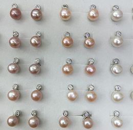 Boucles d'oreilles en perles de pain en cristal d'eau douce, 8-9mm, clous d'oreilles, mélange de couleurs, blanc, violet, rose, bijoux à la mode pour femmes/filles
