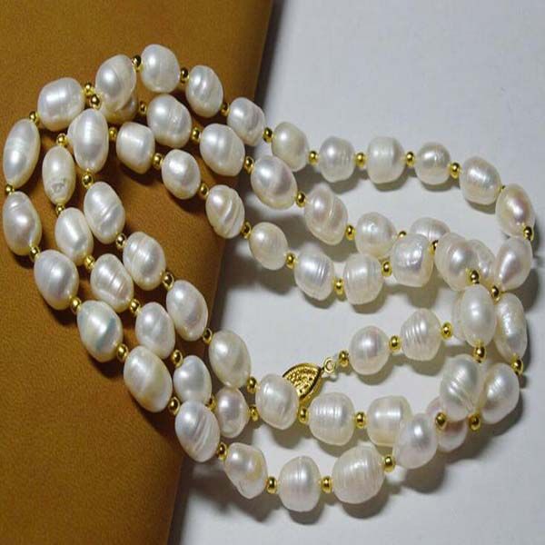 8-9 mm Rice blanc naturel Perles de perle de mer du Sud Long Collier 18 '' AAA