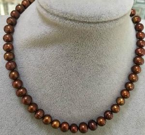 Collier de perles en chocolat des mers du Sud de 8 à 9 mm, fermoir en or 14 carats de 18 pouces
