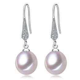 Boucles d'oreilles en perles d'eau douce 100% naturelles, 8-9mm, blanc, rose, violet, argent 925, Zircon, bijoux pour femmes, 325H