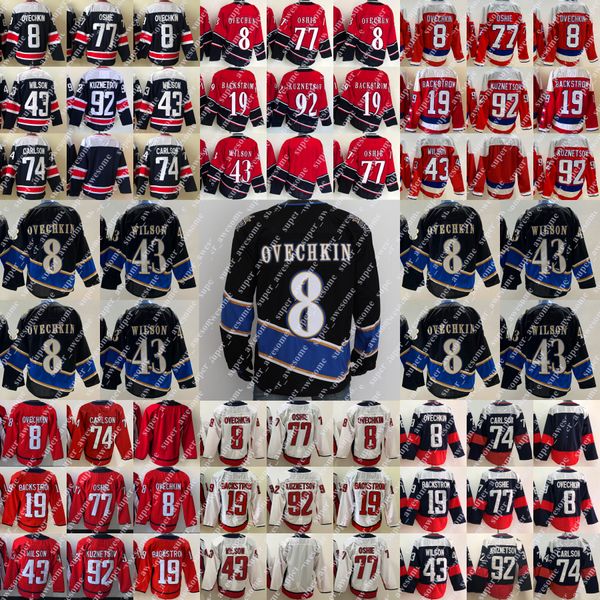 8 Alexander Ovechkin Jersey Evgeny Kuznetsov John Carlson Tom Wilson Nicklas Backstrom T. J. Oshie Hockey Maillots Rouge Blanc Marine