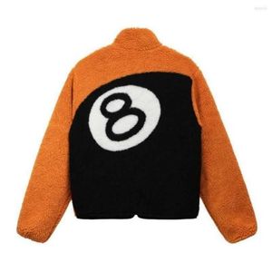 8 Ball hommes vestes col montant épaissi Double face agneau polaire noir billard imprimé manteau veste n55