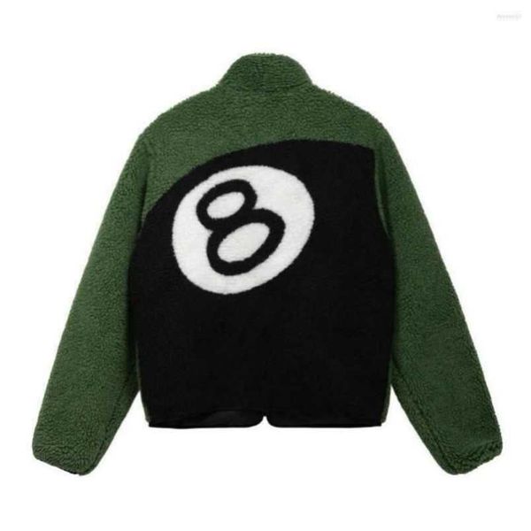 8 Ball hommes vestes col montant épaissi Double face agneau polaire noir billard imprimé manteau veste n66