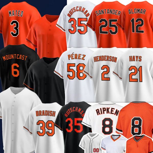 8 Cal Ripken Jr Jorge Mateo Jersey de béisbol Hombres Mujeres Jóvenes Ryan Mountcastle Kyle Bradish Adley Rutschman Anthony Santander Adam Frazier FElix Bautista Negro Naranja