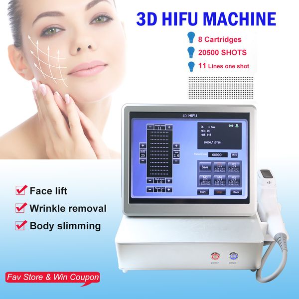 Máquina HIFU 3D para eliminación de grasa del vientre, tratamiento HIFU con 8 cartuchos, estiramiento facial, ultrasonido, quemagrasas, equipo para adelgazar corporal