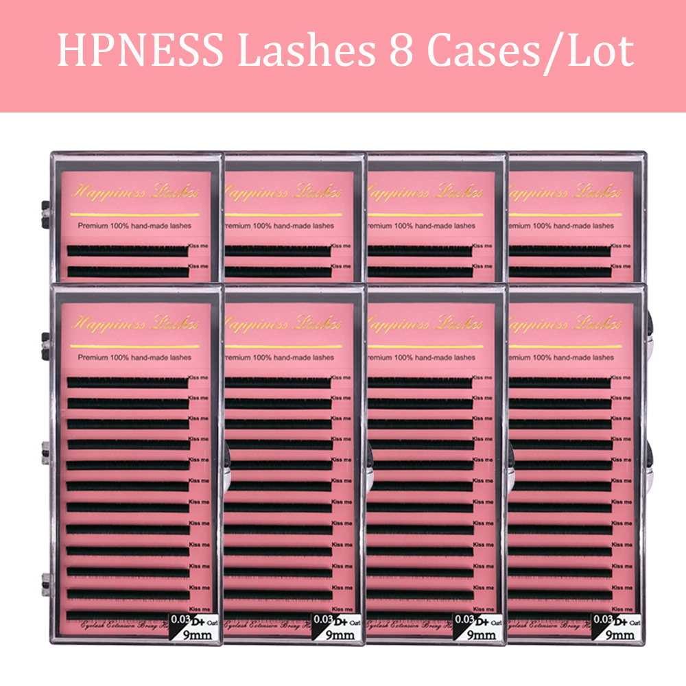 8 Cases/Lot Eyelash Extension Eye Lashes Super Soft Silk Mink Lashes Classic Lashes Deep Matte 100% Hand Made HPNESS