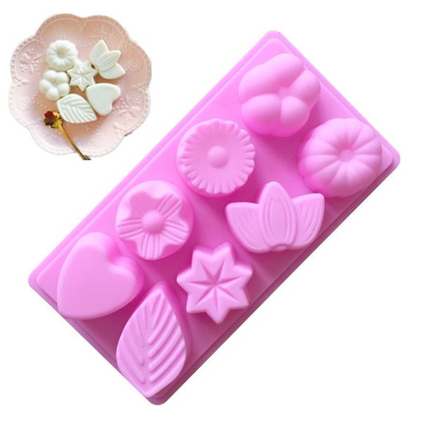 Molde para pastel de flores, molde de silicona de 8 huecos, moldes de silicona para Mousse en forma de bricolaje, moldes de jabón de hoja 3D de Chocolate con corazón 1221536