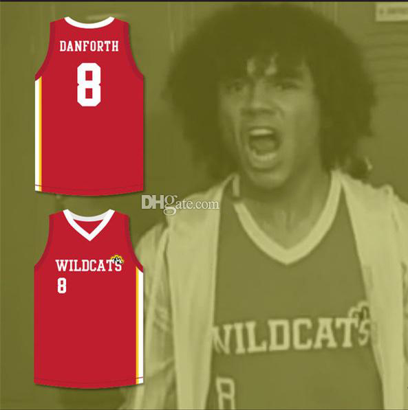 #8 Chad Danforth East High School Wildcats Röd Retro Klassisk Baskettröja Herrsydda Custom Number Namn Tröjor