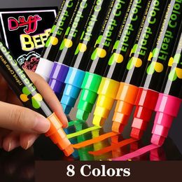 8 kleur 6mm Vloeibaar Krijt Uitwisbare Markeerstift Fluorescerende Marker Pen Whiteboard Graffiti LED Advertentie Krijtbord 231227