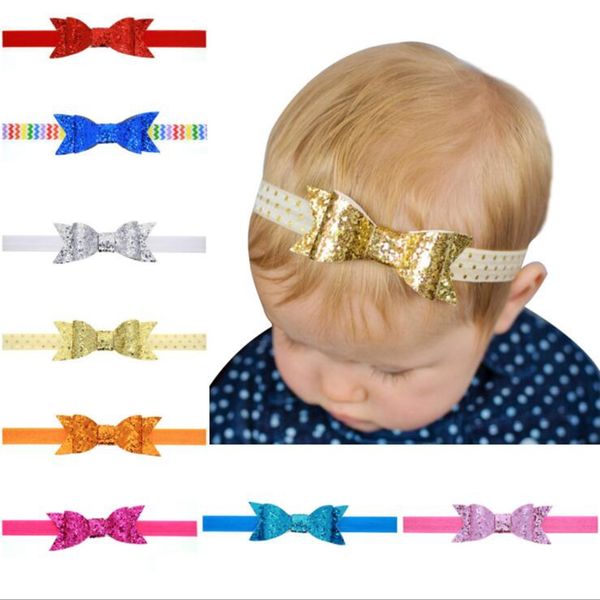 8 couleurs bébé garçons filles paillettes arc bandeau chapeaux Bling bandeaux Europe et amérique mode cheveux accessoires