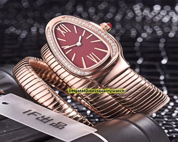 8 Color Luxry Luxry Nuevo Tubogas 101911 SP35C6SS.2T Dial rojo Case de oro rosa Casa de cuarzo Swiss Ladys Pulsera Reloj de alta calidad6683426