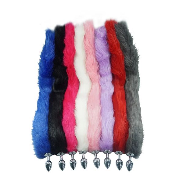 8 couleurs au choix 78 cm de longueur longue queue de renard Dia 27 mm Plug anal en métal Butt plug Jeu de rôle Flirter Fétiche queue de chien sex Toy 240126