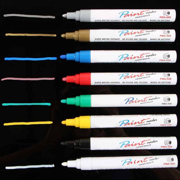 8 marcadores de color blanco impermeable goma de goma permanente marcador de bolígrafo