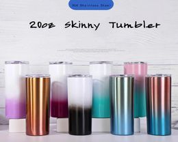 8 couleurs 20oz gobelet skinny avec gradient Couleur graduelle en acier inoxydable vide isolé tasse droite avec couvercle paille métallique COF8781732