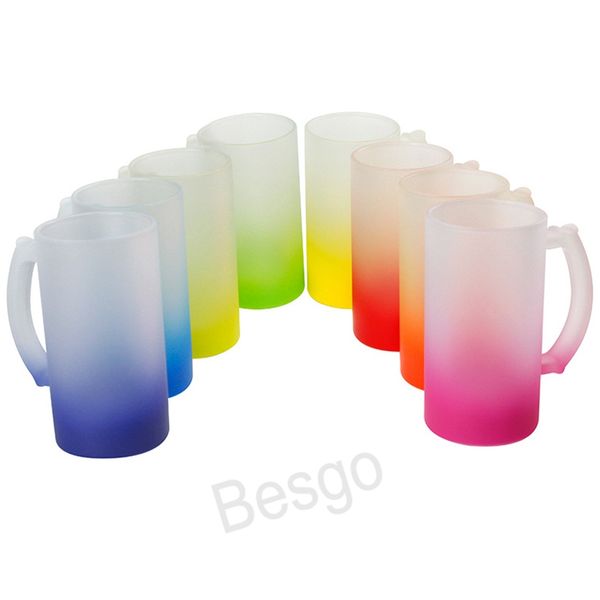 8 couleurs vierges Sublimation tasses en verre dépoli dégradé couleur transfert de chaleur tasses d'impression 16 oz bouteille d'eau de whisky transparente BH8060 TQQ